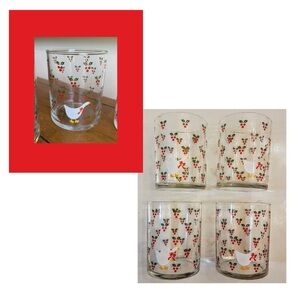 4 Vintage CHD Anchor Hocking Holly Berry Christmas Goose 1984 Rocks Glasses